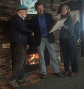 Ken receiving award from past RMS President Jim MacCartney, RMS NE Chapter officer Lelia Mellen
