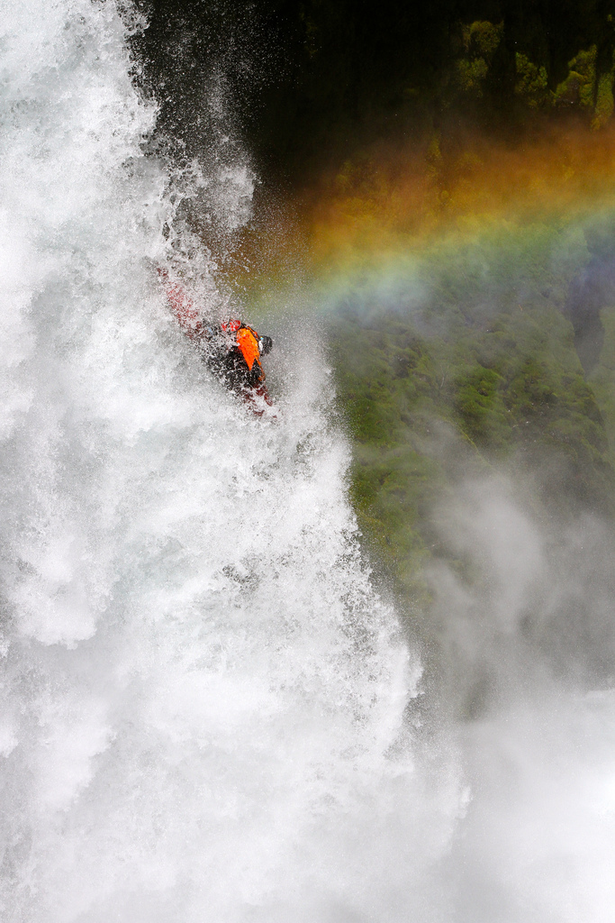 Lucas Reitman kayaking down Koosah Falls, McKenzie River, Oregon. Photo: William Saunders Lucas Rietman kayaking down Koosah Falls Mckenzie River, Oregon Kayak trip. Wild and Scenic section of the river.