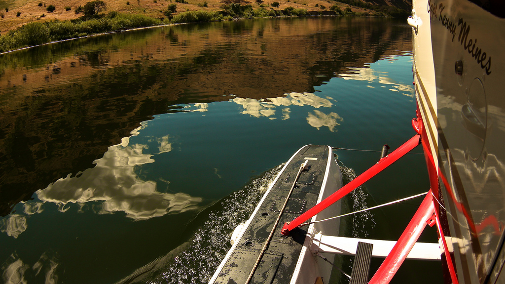 Snake River, Washington. Relaxing on the Snake River and watching the clouds reflected off the water. Photo: William Knecht Relaxing on the Snake River and watching the clouds reflected off the water.